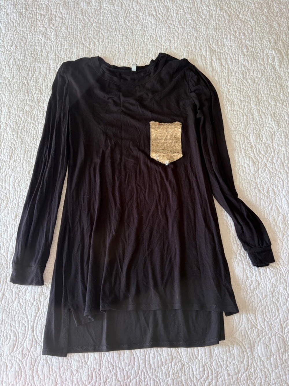 Acting Pro Black Long-Sleeve Tee with Gold Sequin Pocket